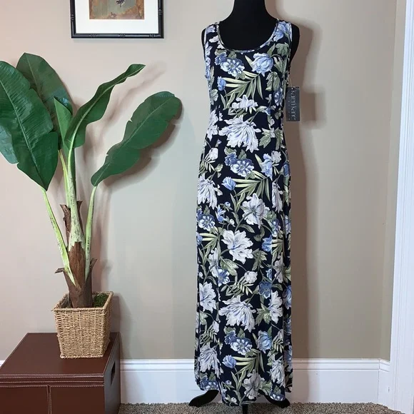 Karen Kane | Dresses | Nwt Karen Kane Lifestyle Navy Blue Floral Seabreeze  Sleeveless Maxi Dress Sz 4 | Poshmark